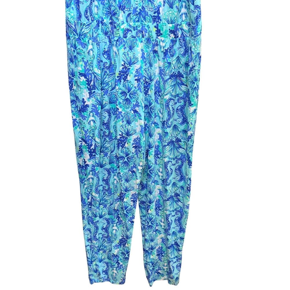 Lilly Pulitzer Jumpsuit Womens XL Aqua Keeran Sea Glass Seahorse Preppy Resort - Picture 3 of 8
